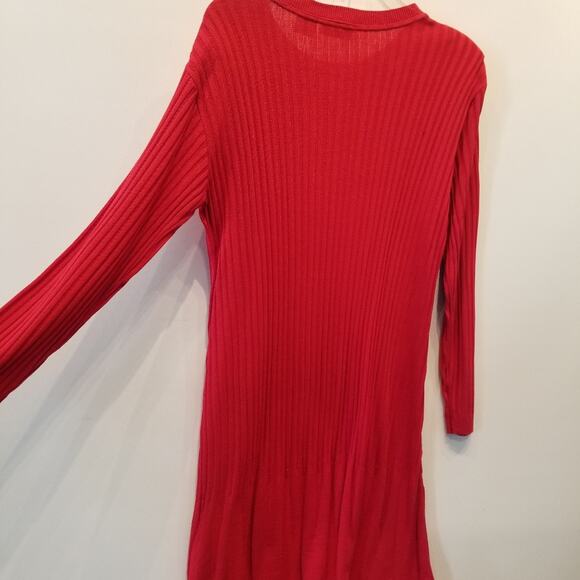 Red Knit Dress Vintage 90s Stretch Long Sleeve Round Neck Petites Women's Size L - Picture 7 of 12